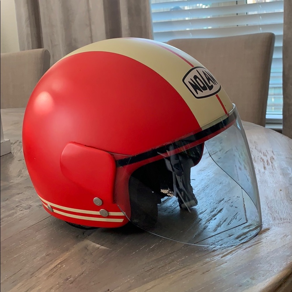Nola Red and Cream Open-Face Motorcycle Helmet with Visor